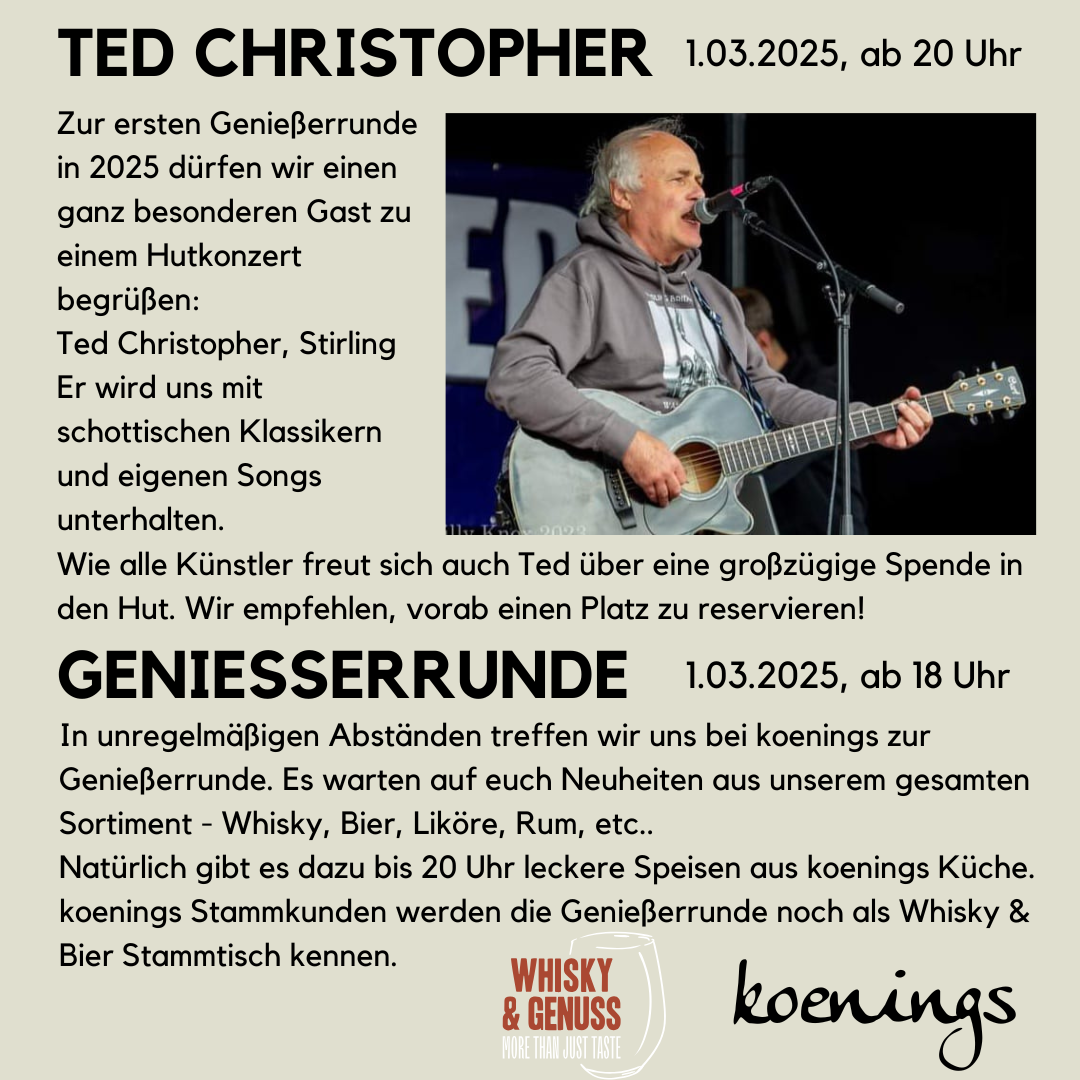 Ted Christopher - Hutkonzert & Genießerrunde - der Treff für Whiskyfreunde und andere Genießer