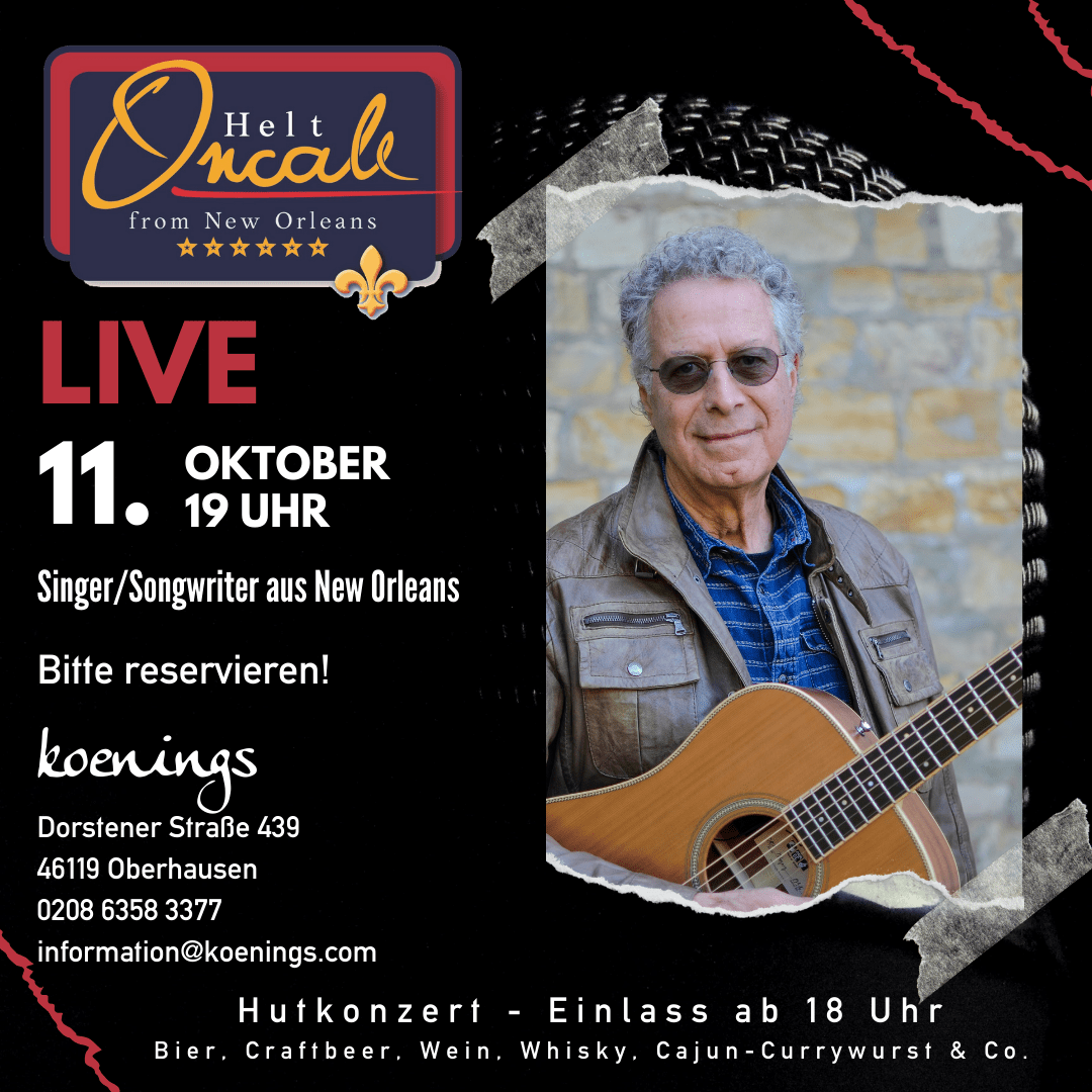 Kultur im Schaufenster - Helt Oncale - Hutkonzert, 11.10.2025, Einlass ab 18 Uhr